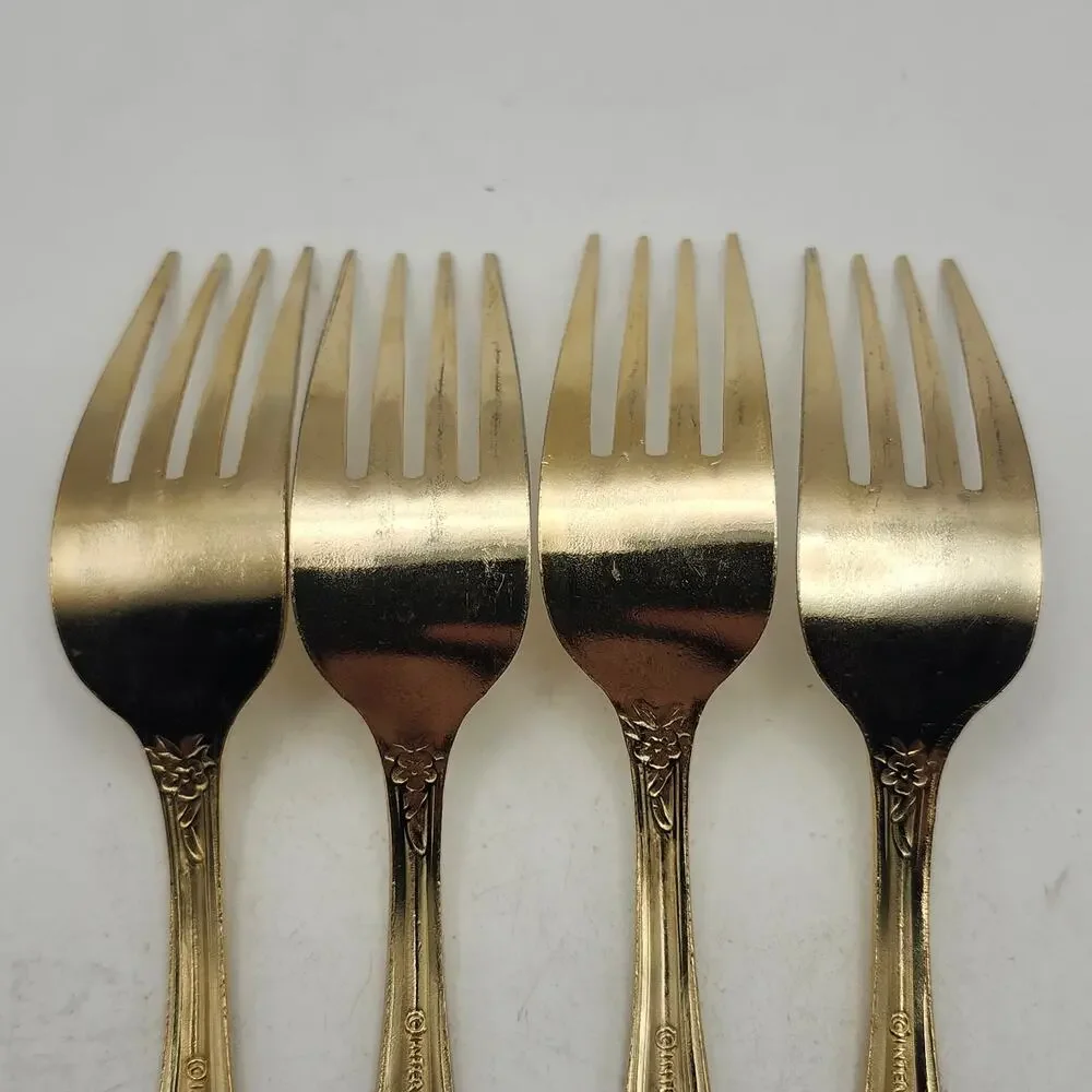 International Silver San Marcos Gold Electroplate Lot 4 Dinner Forks 7 5/8 In
